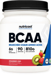 Nutricost bote frente con sabor fresa kiwi y beneficio de 90 servicios