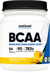 Nutricost bote frontal mostrando 90 servicios y sabor piña, claridad de ingredientes