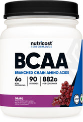 Nutricost frasco delantero sabor uva mostrando etiqueta y 90 raciones