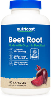 Nutricost frasco frontal con 180 cápsulas, presentación clara y beneficios orgánicos