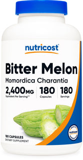 Nutricost frasco frontal de Bitter Melon Extract con etiqueta legible y presentación profesional