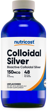 Nutricost botella frontal azul cobalto mostrando protección UV y conservación