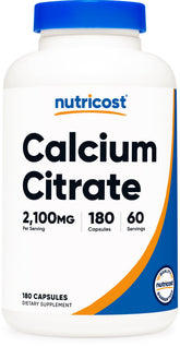 Nutricost frasco frente mostrando 180 cápsulas, claridad de dosis y conveniencia