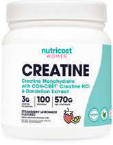 Nutricost creatina envase frontal mostrando sabor y beneficios