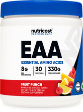 Nutricost envase frontal con EAA Fruit Punch, visual claro y confianza