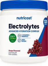 Nutricost frasco frente mostrando 120 porciones y sabor uva, conveniente