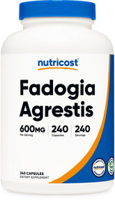 Nutricost frasco frontal mostrando etiqueta y cantidad 240 cápsulas, claridad de producto