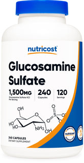 Nutricost frasco frontal mostrando etiqueta y cantidad de cápsulas como ventaja