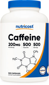 Nutricost frasco frontal mostrando 500 cápsulas y dosis clara