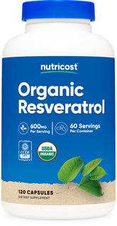 Nutricost frasco frontal mostrando 120 cápsulas y beneficio de 60 servicios