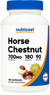 Nutricost frasco frontal mostrando 180 cápsulas y ventaja de suministro prolongado