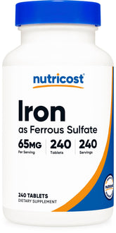 Nutricost frasco frontal mostrando 240 tabletas y beneficio de una toma