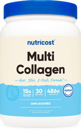 Nutricost frente del envase mostrando diseño y porciones, confianza en calidad