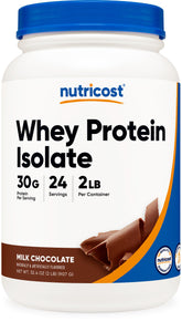 Nutricost envase frontal mostrando el diseño y el beneficio de 30 g proteína