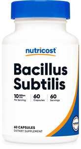 Nutricost envase frontal Bacillus subtilis mostrando diseño y conveniencia