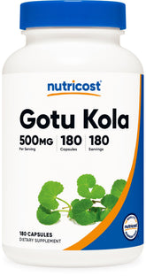 Nutricost frasco frontal mostrando 180 cápsulas y beneficio de suministro prolongado