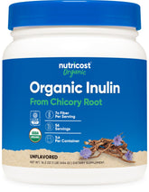Nutricost frasco frontal mostrando la inulina orgánica y su formato práctico