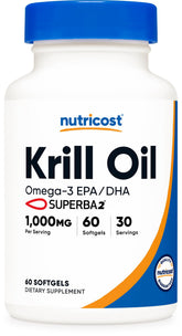 Nutricost frasco frontal mostrando 60 softgels y empaquetado claro