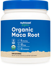 Nutricost maca raíz frente del envase mostrando presentación y cantidad