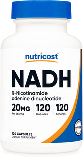 Nutricost frasco frontal mostrando 120 cápsulas y etiqueta clara para almacenamiento prolongado