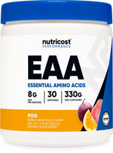 Nutricost envase POG frente mostrando información del producto y beneficios