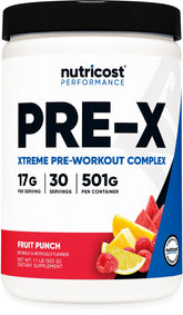 Nutricost envase frontal Fruit Punch mostrando diseño y contenido informativo