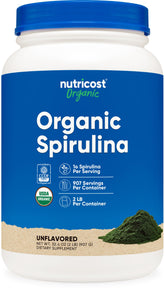 Nutricost spirulina orgánica envase frontal mostrando marca y cantidad