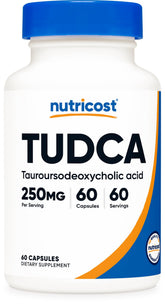 Nutricost Tudca frasco frontal mostrando 60 cápsulas y beneficio de dosificación clara