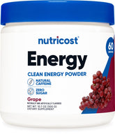 Nutricost frasco frontal con 60 servicios y sabor uva, práctico y económico