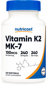 Nutricost frasco frontal mostrando 240 softgels y pureza