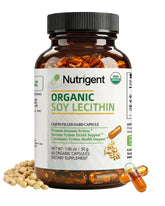Nutrigent envase frontal de lecitina orgánica mostrando sello USDA y 60 cápsulas