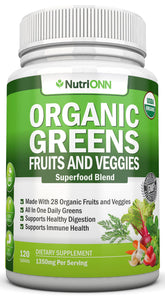 NutriONN frasco frente del empaque mostrando 120 cápsulas y sellos orgánicos