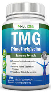 NutriONN bote frontal de TMG 1000 mg mostrando diseño y cantidad, fácil identificación del producto