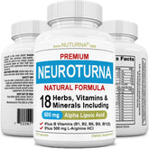 Nuturna frasco frontal mostrando etiqueta y 120 cápsulas, confianza de calidad Nuturna