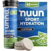 Nuun empaque frontal Fresh Lime mostrando tubos y porciones, hidratación portátil