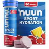 Nuun tubo delantero mostrando sabor Fruit Punch y portabilidad