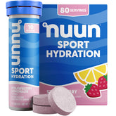 Nuun tubo Strawberry Lemonade al frente mostrando el envase portátil y su conveniencia