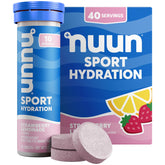 Nuun tubo frontal Strawberry Lemonade mostrando portabilidad y sabor