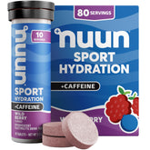 Nuun empaque frontal Wild Berry mostrando tubos y cantidad del pack, fácil transporte