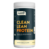 Nuzest envase frontal sabor vainilla mostrando diseño y porciones, ideal para nutrición vegana