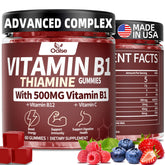 OALSE envase frontal de gomitas Thiamine con diseño y cantidad visible