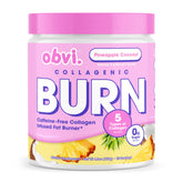 Obvi envase frontal mostrando sabor piña coco y beneficios visibles