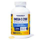 Oceanblue frente del envase mostrando 180 cápsulas y sabor naranja beneficios claros