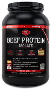 Olympian Labs envase frontal mostrando 24 g de proteína y sabor chocolate