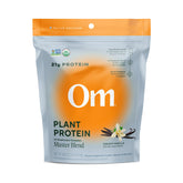 OM MUSHROOM SUPERFOOD frente del empaque mostrando sabor vainilla y beneficios