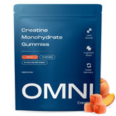 OMNI Creatine empaque frontal mostrando 90 gominolas y beneficio práctico