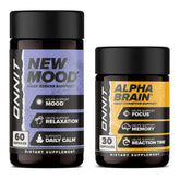 ONNIT pack frontal mostrando Alpha BRAIN y New MOOD, conveniente para rutina diaria