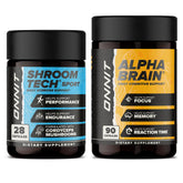 ONNIT pack frontal mostrando Alpha Brain y Shroom Tech para enfoque y energía