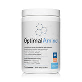 OptimalAmino envase frontal mostrando certificación NSF y beneficio de pureza