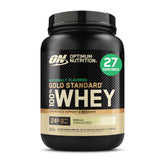 Optimum Nutrition envase frontal vainilla que muestra marca y tamaño